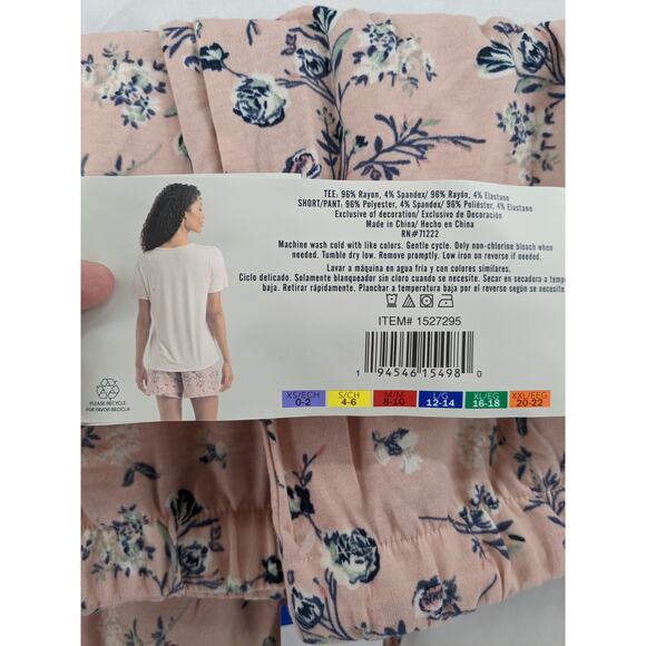 Lucky Brand Pajama Set Floral 3 Piece Shirt Short Jogger Women Pink Large Lounge - Picture 9 of 10